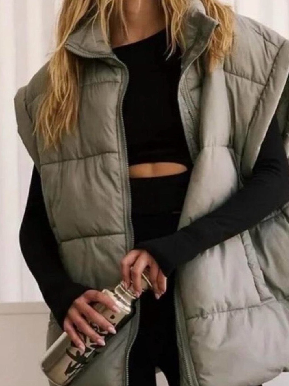 Free People Olive Quilted Sleeveless Puffer Vest